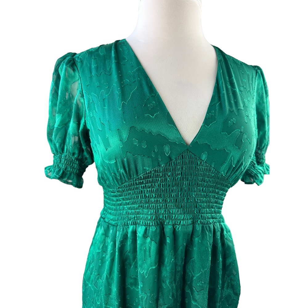 Hutch Empire Smocked Ruffle Short Sleeve Maxi Dress Holiday Green Pockets Size 6 - Picture 6 of 16